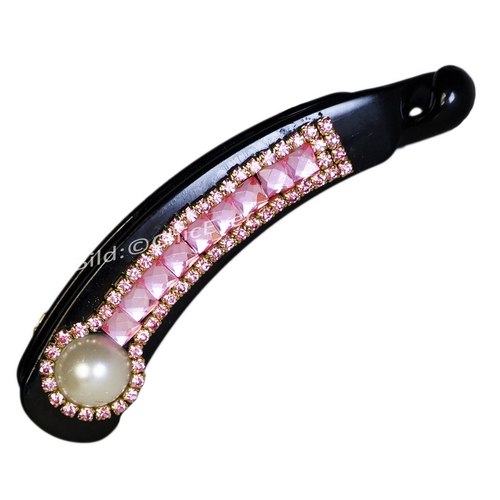 Haarspange Bananenspange Strass & Acryl Haarschmuck rosa gold schwarz 7533j2 - zum Schließen ins Bild klicken